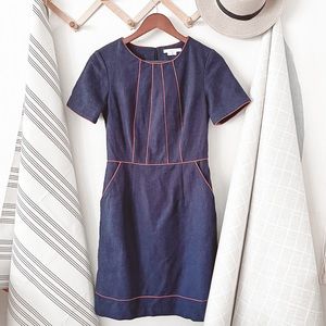 Boden Navy Blue Red Piping Sheath Dress